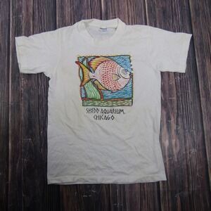 Vintage Stedman Shedd Aquarium Chicago Shirt Youth Large White Fish Graphic 80s
